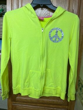 Hard Candy Neon Yellow Zip-Up Hoodie with Peace Sign Sz XXL